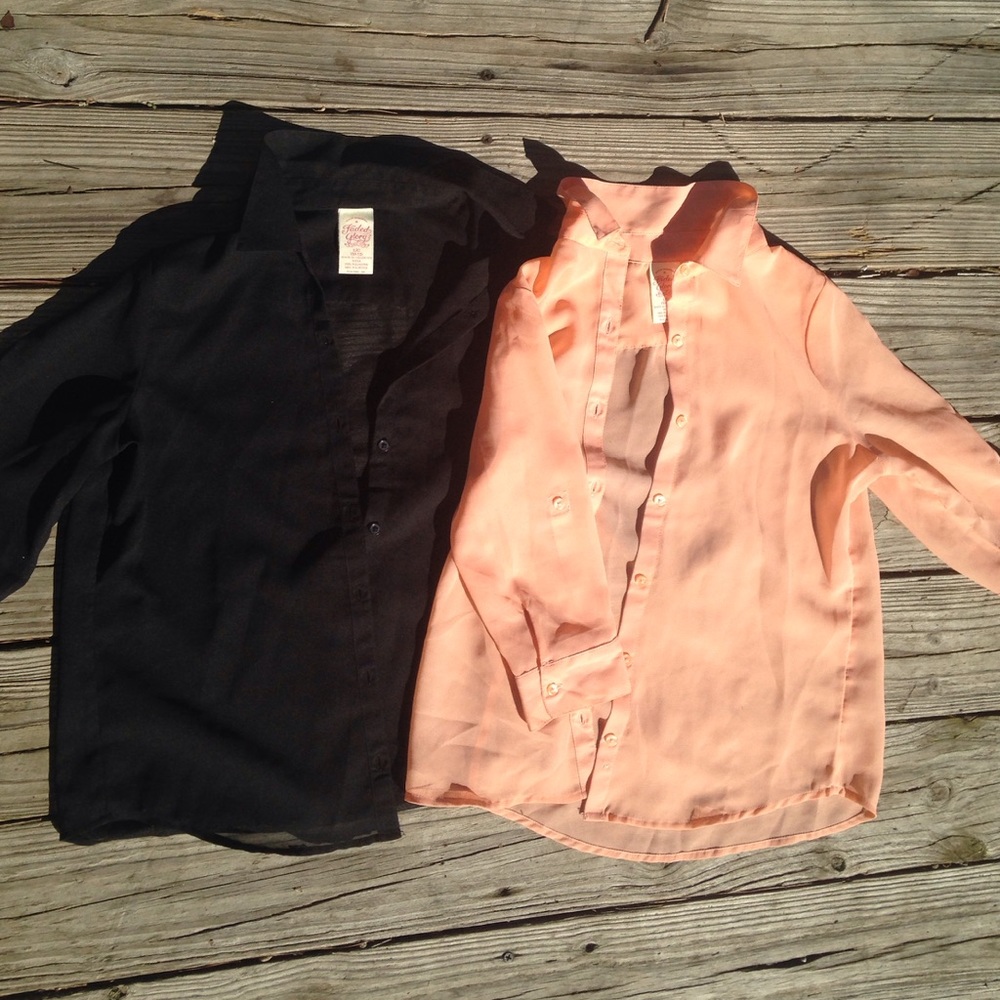 Black and Peach sheer Faded Glory Button-up shirts