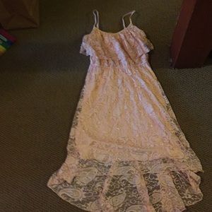 Lace peach hi-lo dress