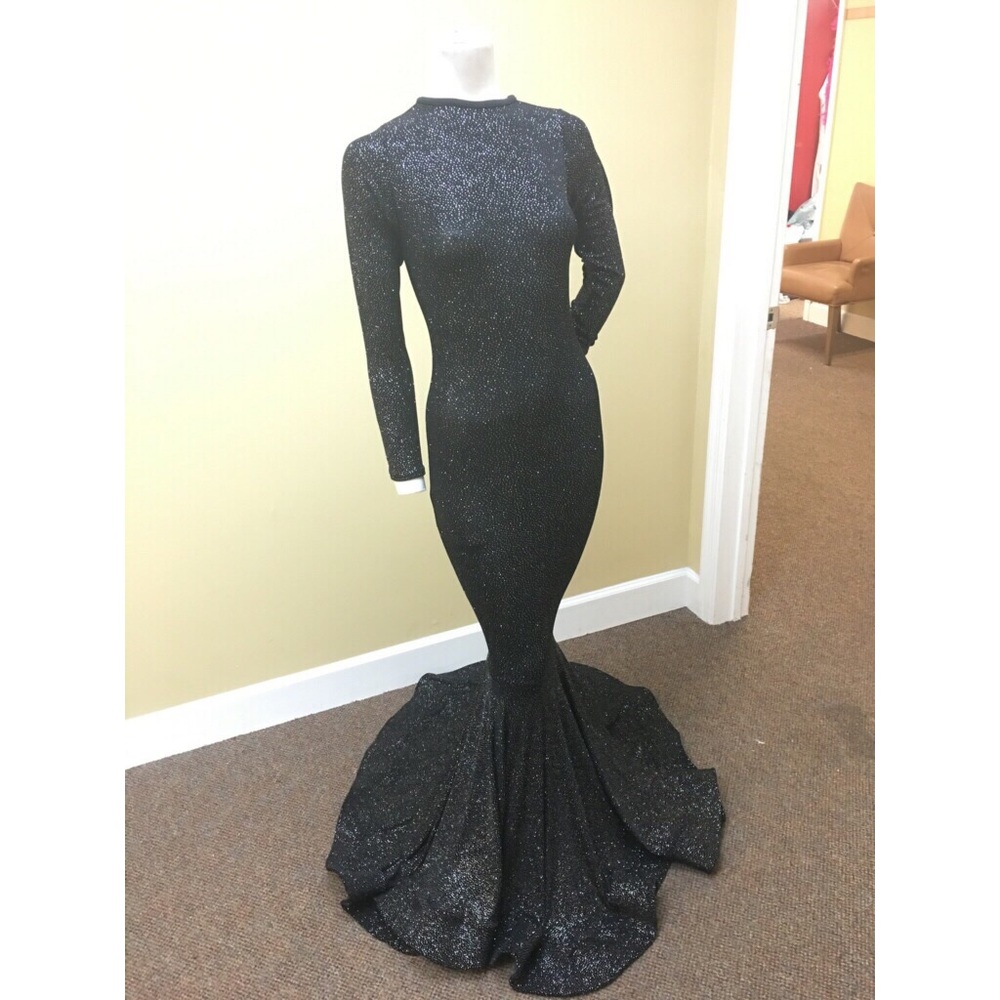Custom Long Sleeve Backless Sparkly Prom Dress