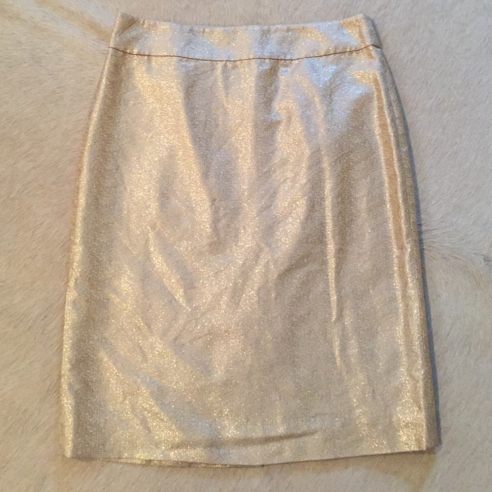 J Crew Metallic Gold cream skirt 8