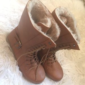 Cute brown fur combat boots