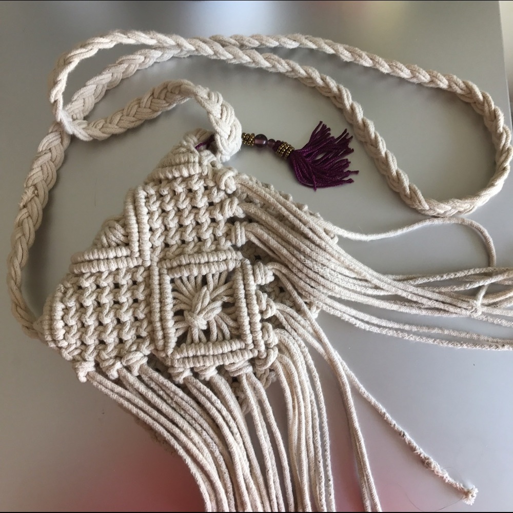 Macrame tassel mini cross body bag