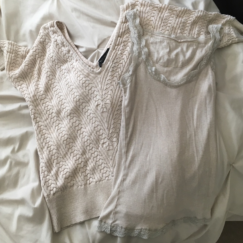 Cream colored eyelet pull over and tank top