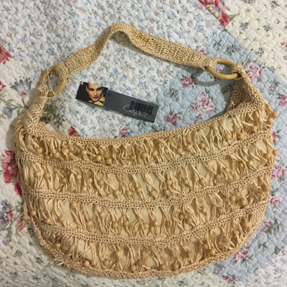 🟡 Candace Bead Crocheted Hobo Bag
