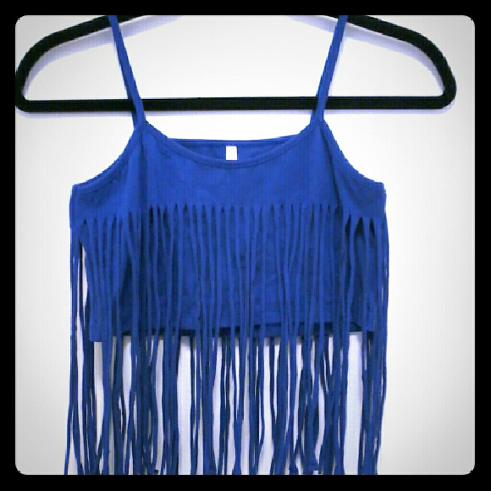 TRENDY   Royal Blue fringe top