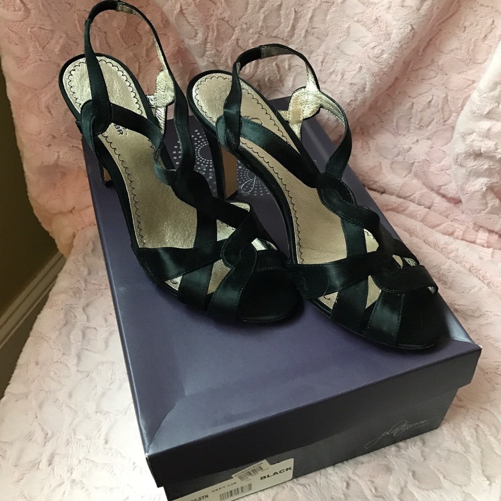 Nordstrom Platinum BP black satin sandal pumps