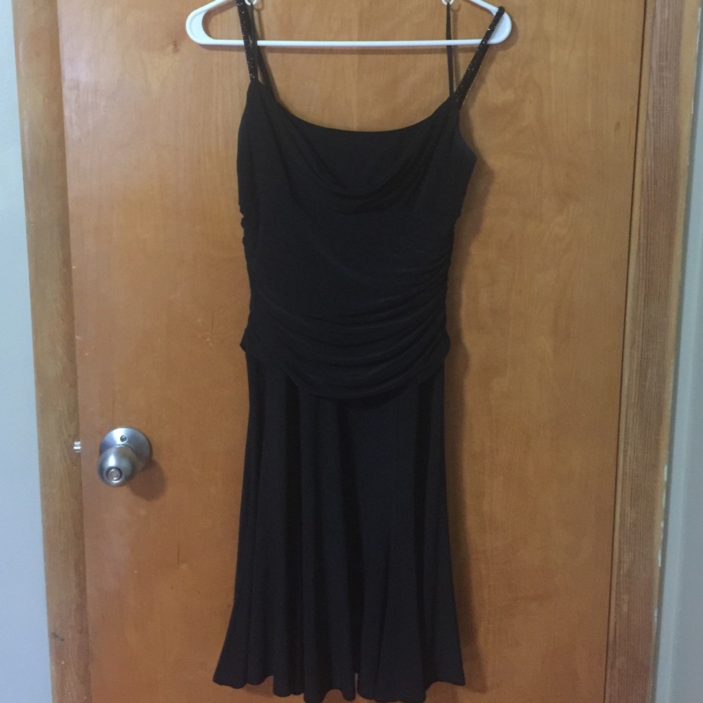 Petite black dress with sequence straps
