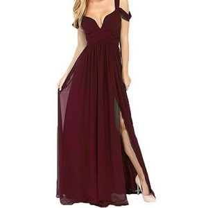 Wine Red Floor Length Chiffon Bridesmaid Dress