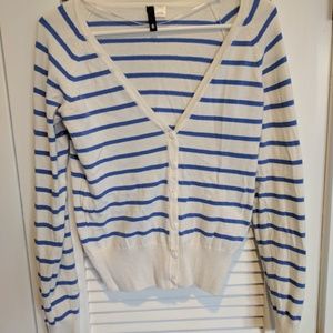 Cardigan sweater with blue stripes