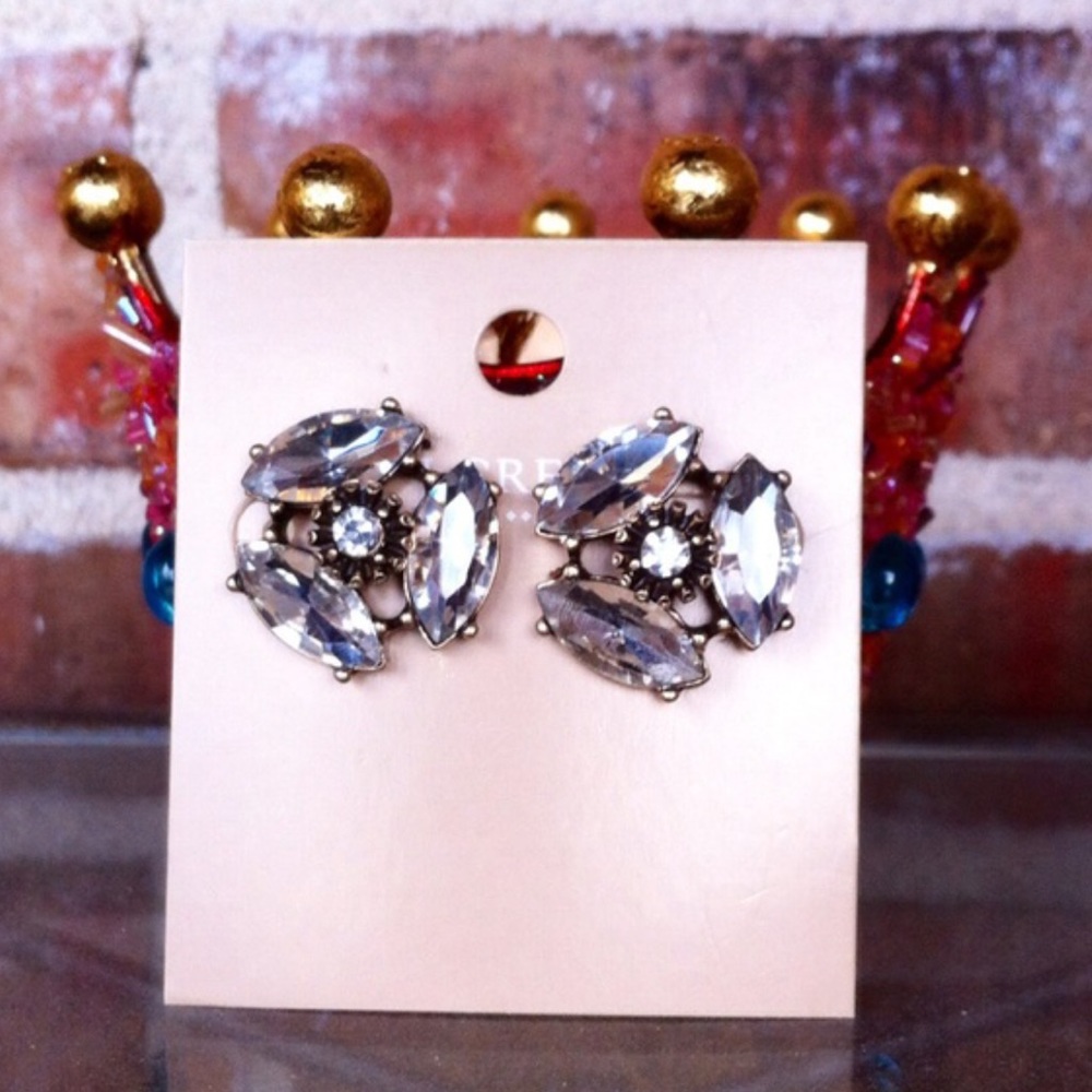 J Crew Factory Crystal Cluster Statement Earrings