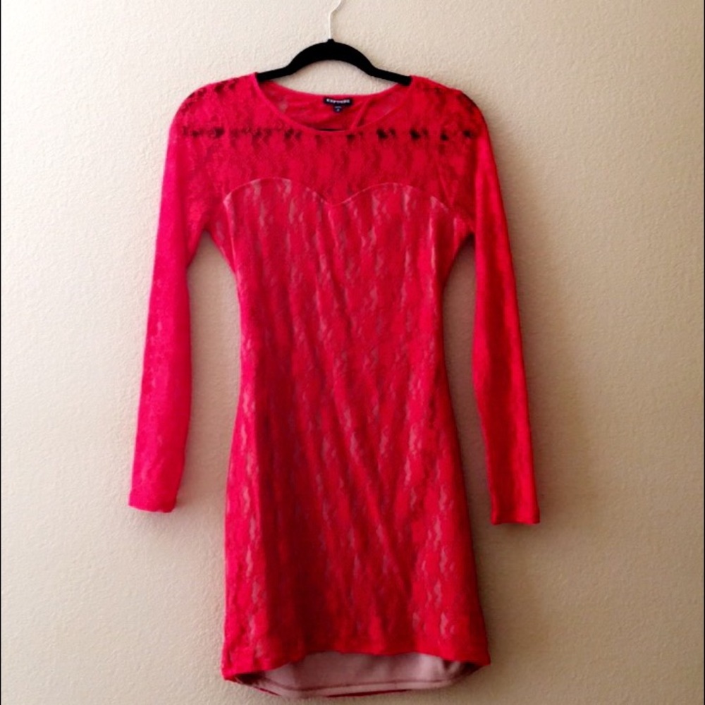 EXPRESS long sleeve lace dress w/ cut out back