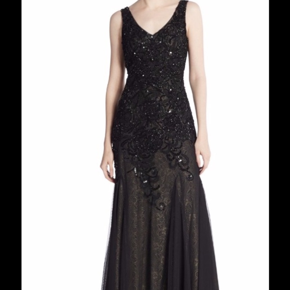 Adrianna Papell Beaded Godet Gown Dress