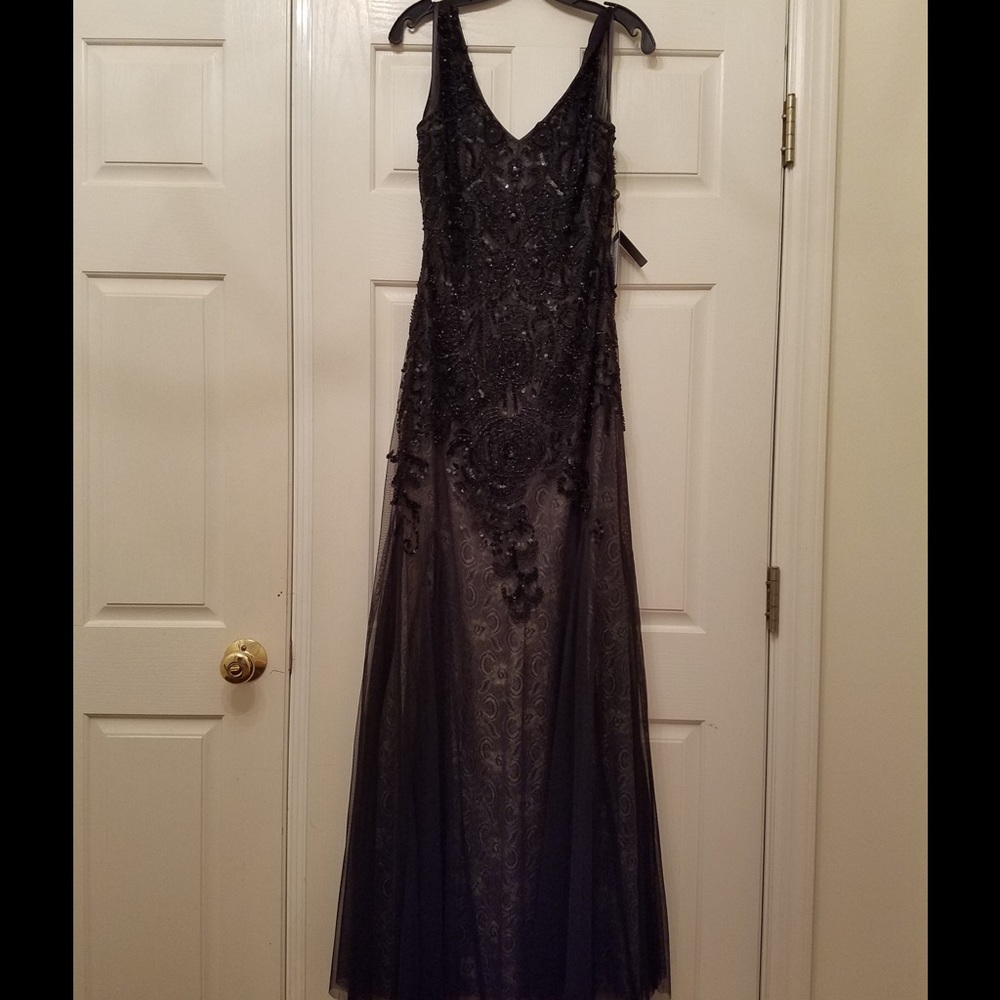 Adrianna Papell Beaded Godet Gown Dress - Picture 2 of 9