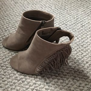 Open toed fringe ankle booties