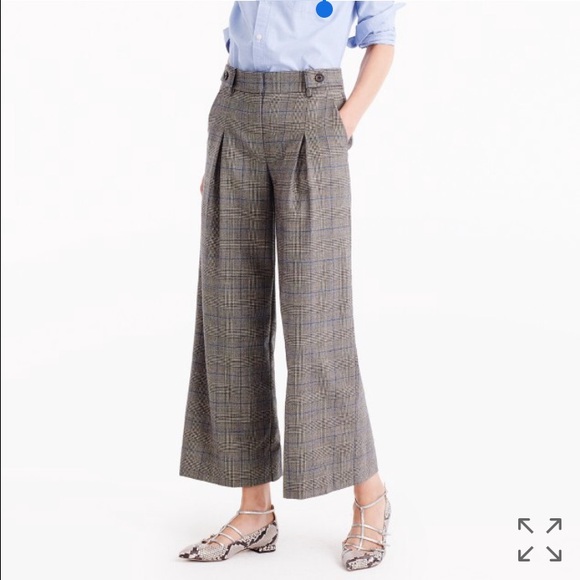 J. Crew Pants - Pleated cropped wide-leg pant in glen plaid
