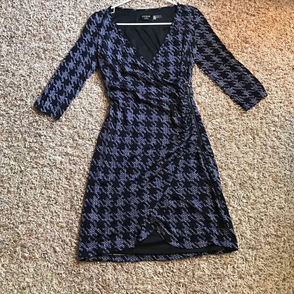 Guess multi blue semi wrap dress