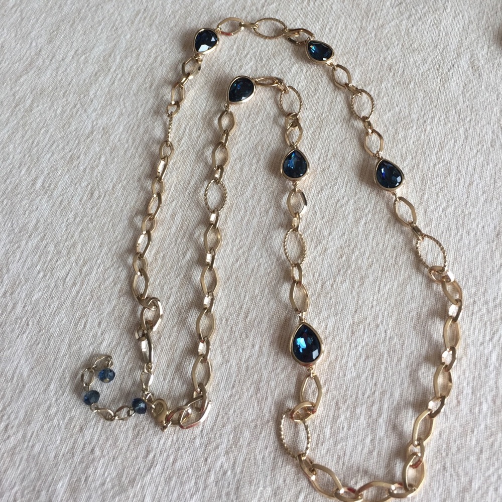 Long gold and blue necklace