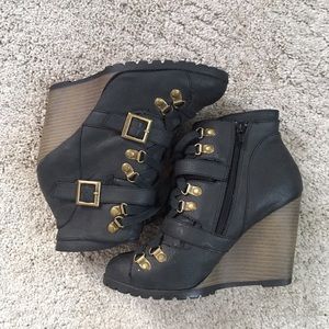 Lace up wedge booties