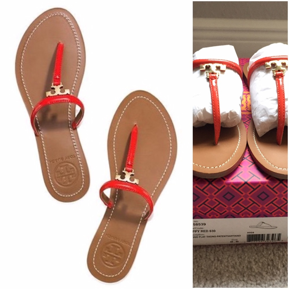 Tory Burch T Logo Thong Flat Sandal - Poppy Red