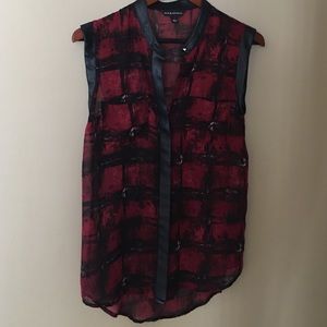 Rock & Republic sheer tank w/ vegan leather detail