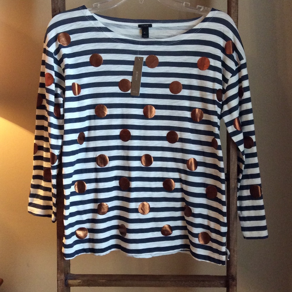 NWT Jcrew Striped Polkadot Tee