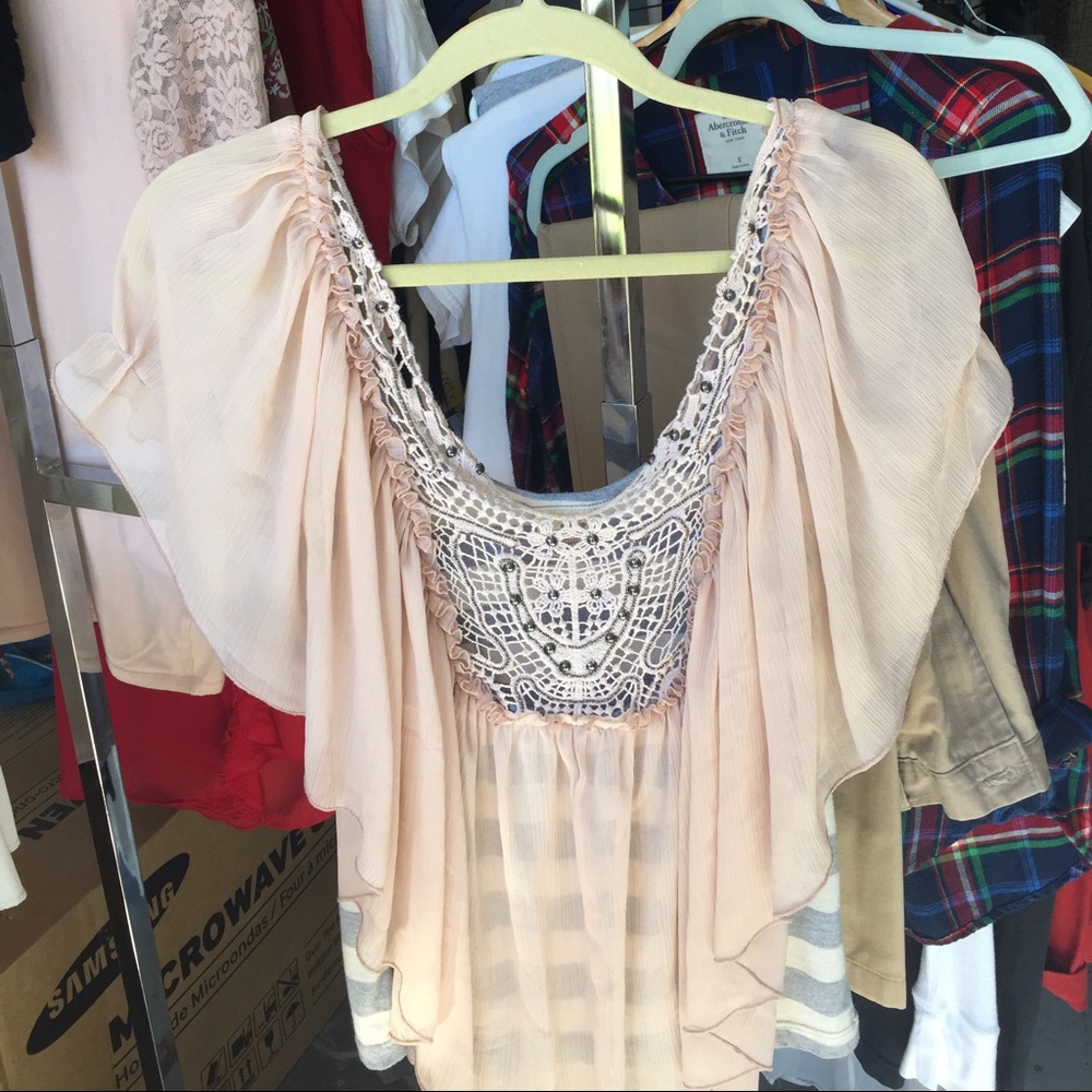 Boho top with silver beads