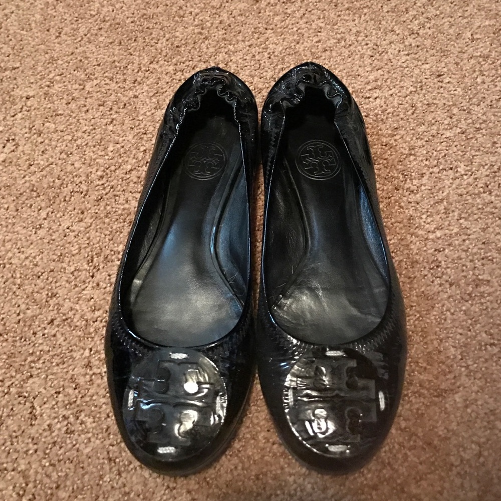Black patent Tory Burch Reva ballet flats, size 6
