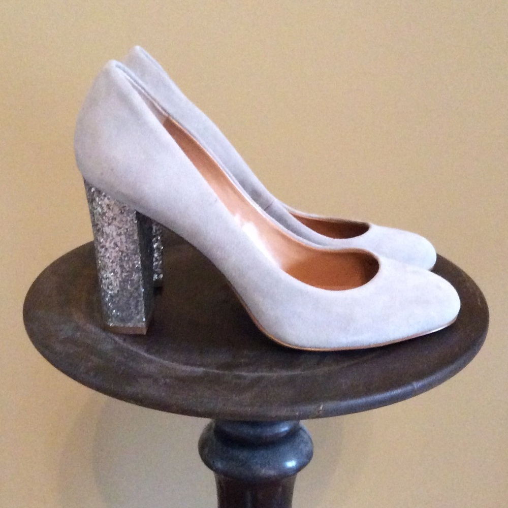 NWOT Gray Suede Glitter Etta Heels