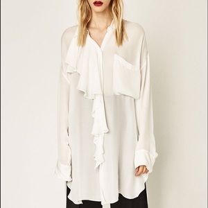 ZARA SILK OVERSIZED SHIRT WITH FRILL