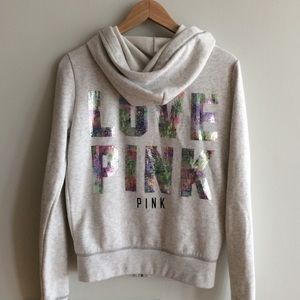 PINK tropical sequined cream hoodie