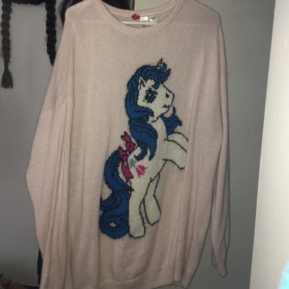 Large H&M oversized baby pink unicorn sweater