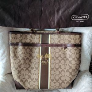 Brown and tan coach purse