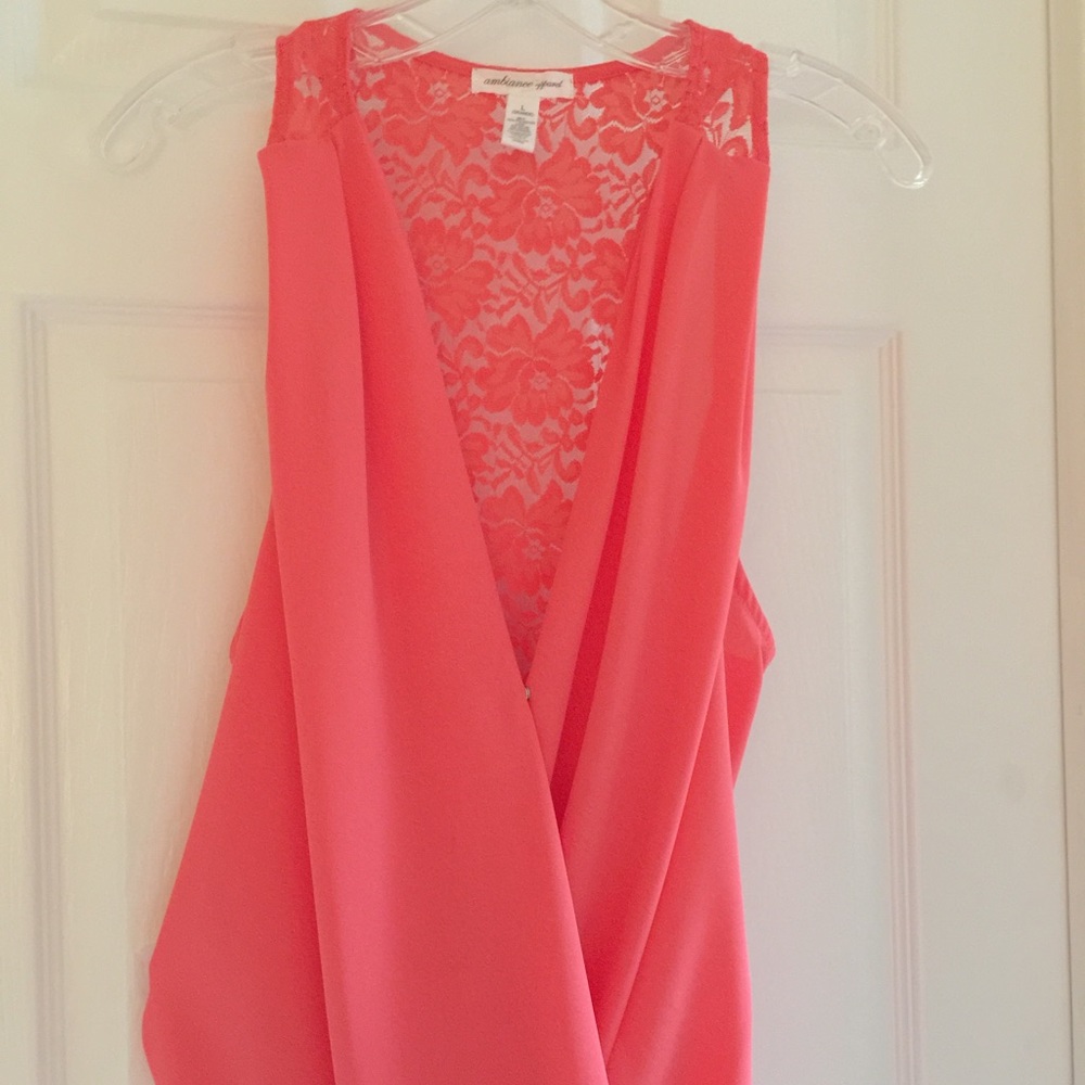 Feminine coral lace back top