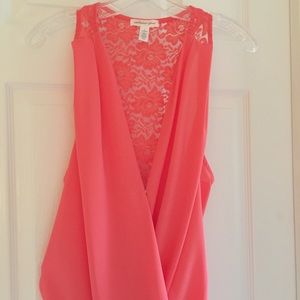 Feminine coral lace back top