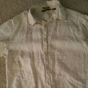 Axist cream/taupe print short sleeve top, L. EUC