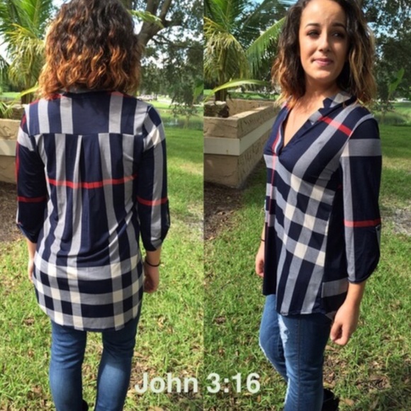 Navy classic plaid tops - Picture 4 of 4