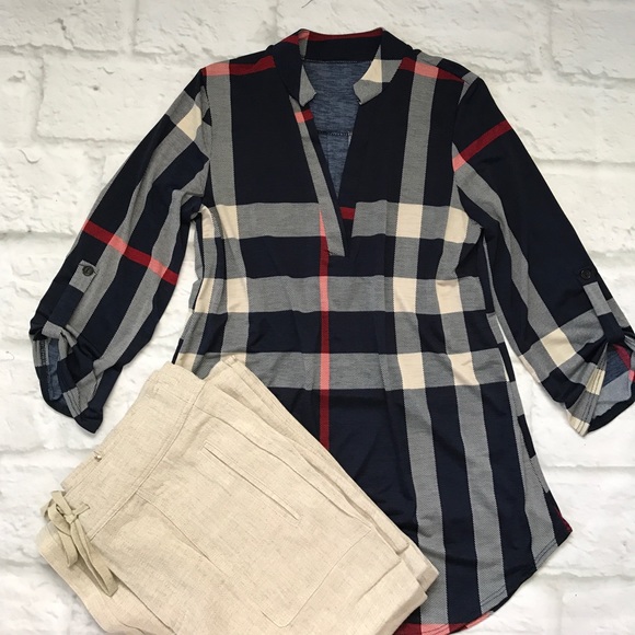 Navy classic plaid tops - Picture 2 of 4