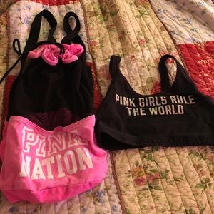 PINK Nation drawstring bag and bra