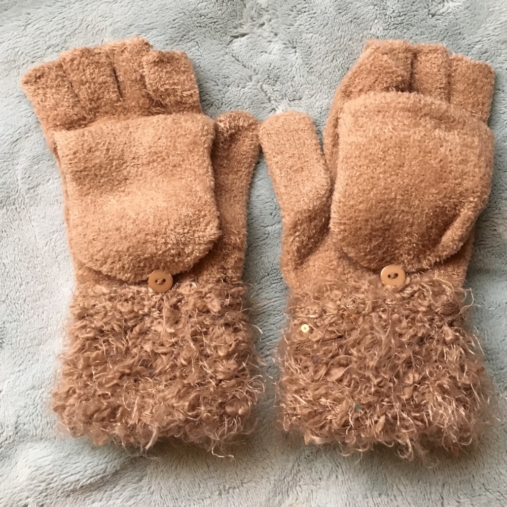 Steve Madden tan fingerless gloves w/mitten option