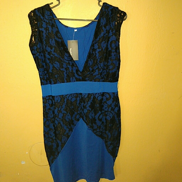 Blue and Black Lace Evening Dress - Picture 1 of 1