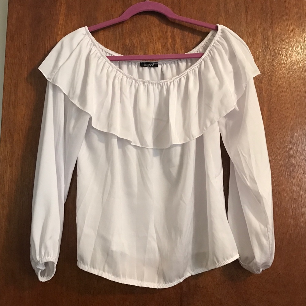 Off the shoulder white blouse.