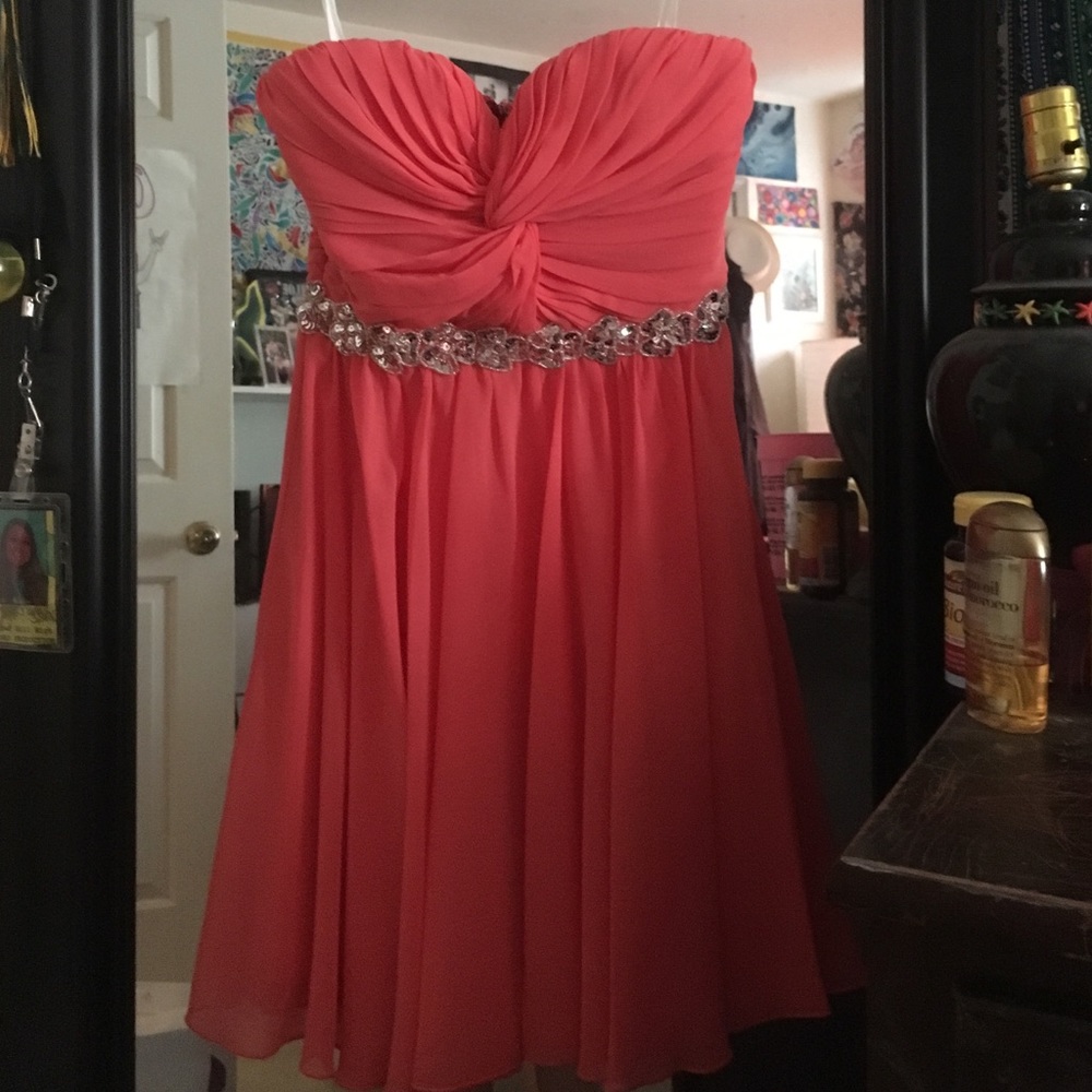 Strapless Coral Party Dress