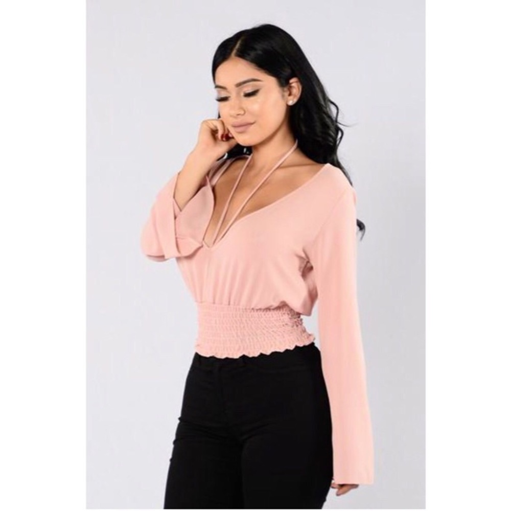 Fashion Nova pink V-neck long sleeve