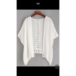 White Crochet Insert Hollow Kimono