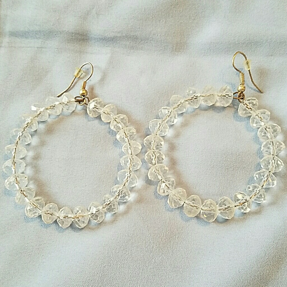 Clear Beaded Hoop Earrings