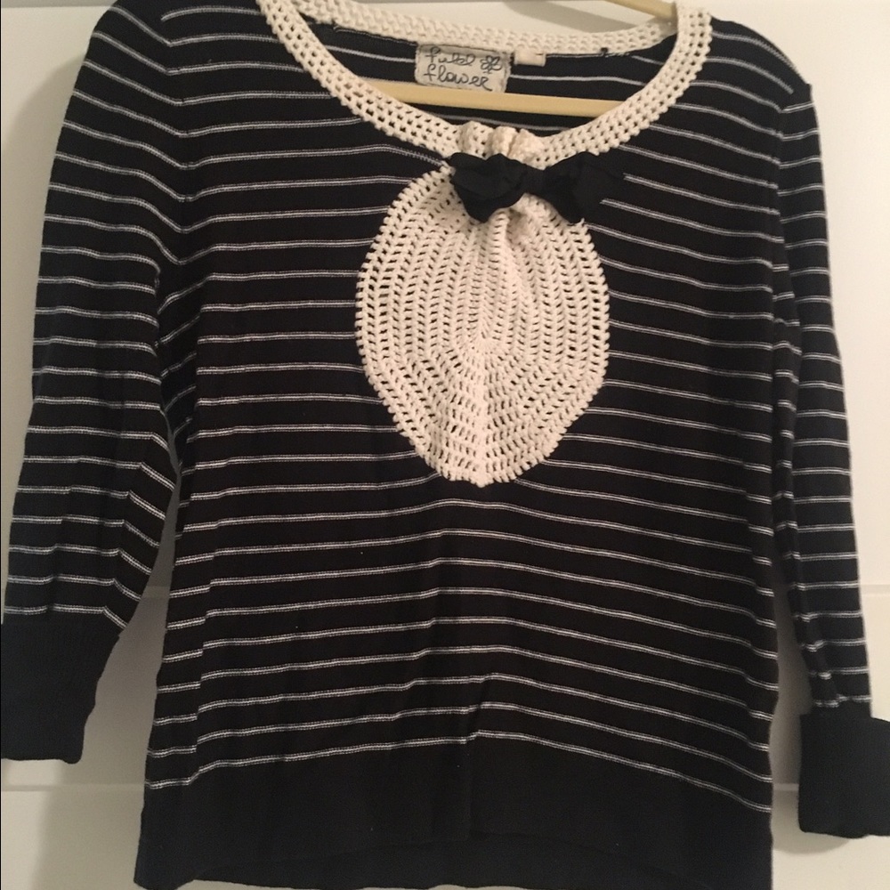 3/4 sleeve black and ivory Anthro sweater
