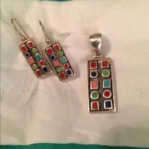 Silver pendant and earrings