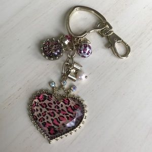 Betsey Johnson pink cheetah heart keychain
