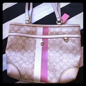 Authentic Coach Pink Chelsea Signature Stripe Tote