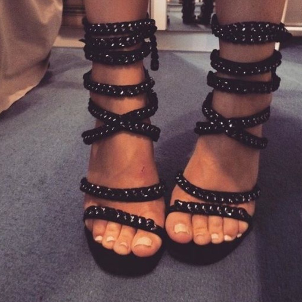 Missguided Black Chain Strap Heels
